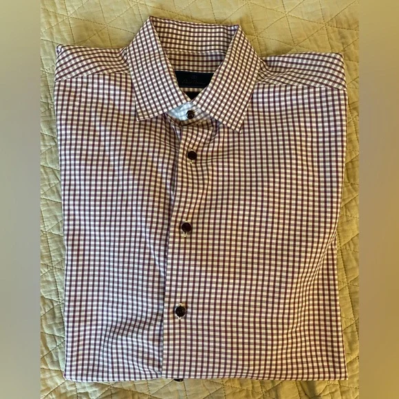 David Donahue | Shirts | David Donahue Trim Fit Small Check Print Spread  Collar Shirt In Berry 735 155 | Poshmark